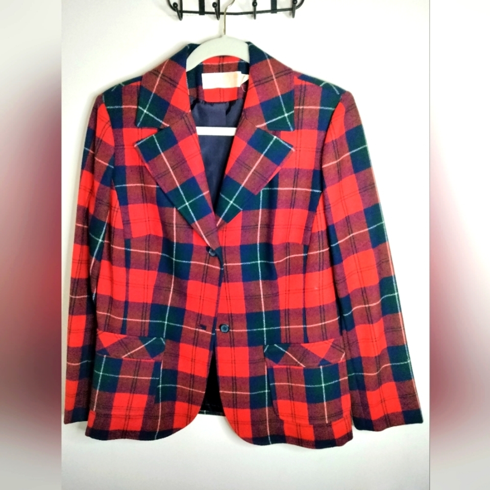 Pendleton (Size 16) Multicolored Plaid Button Front Slip Pockets Blazer Jacket